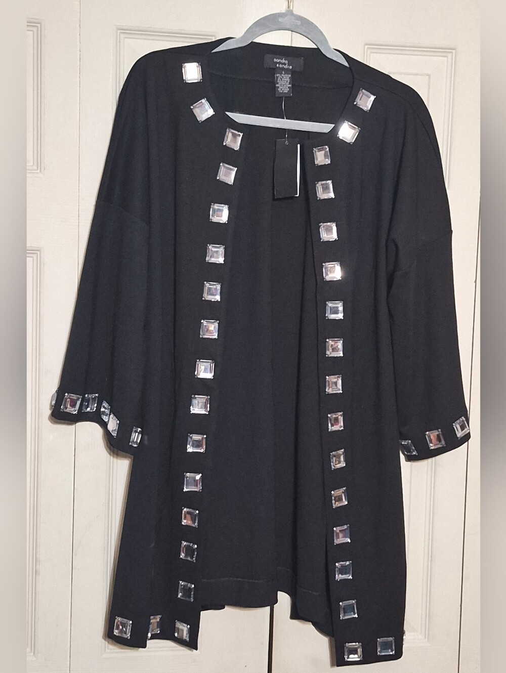 Sandra Darren Black Open-Front Tunic with Square Jewel Trim